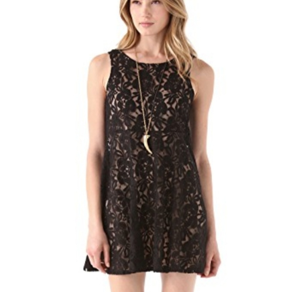 Free People Black Miles Of Lace Pullover Dress